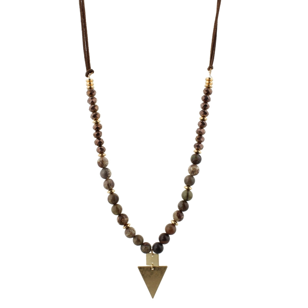Brown Ocean Jasper and Chocolate Beads with Triangle Pendant Necklace