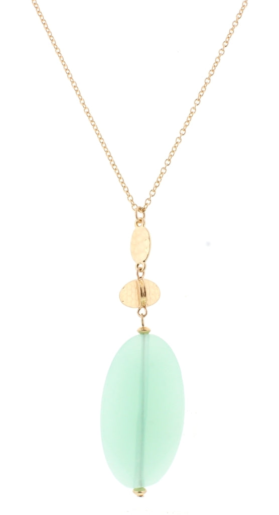 Mint Chalcedony Stone with 30" Gold Chain Necklace