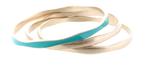 Turquoise Epoxy and Gold Bangle Bracelet Set of 3