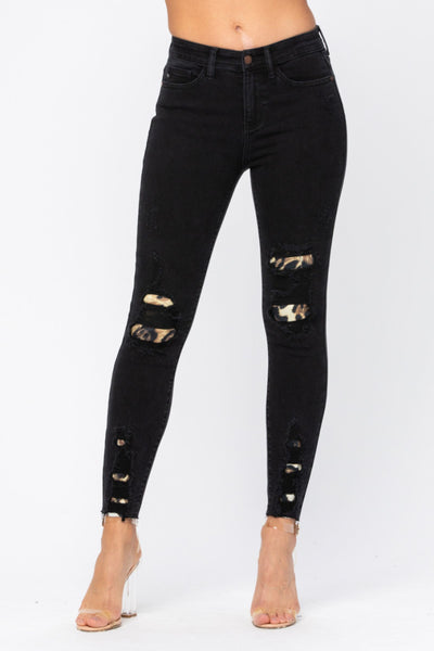 Judy Blue Jeans Black Leopard Patch Skinny