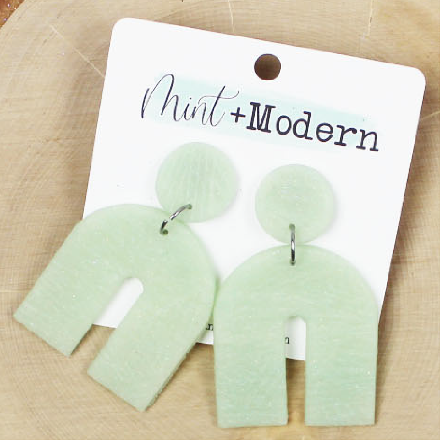 Mint Dangle Arches with Embossing Handmade Clay Earrings