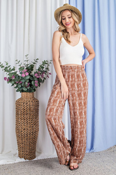 Rust Printed Pattern Wide Leg Pants
