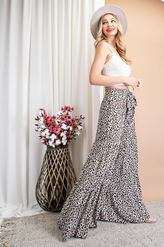 Brown & Ivory Leopard Print Tiered Wide Leg Pants