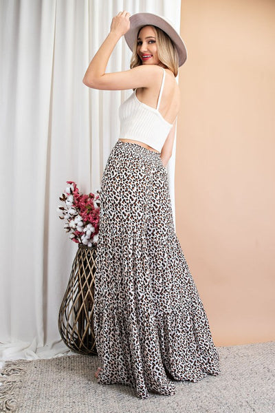 Brown & Ivory Leopard Print Tiered Wide Leg Pants