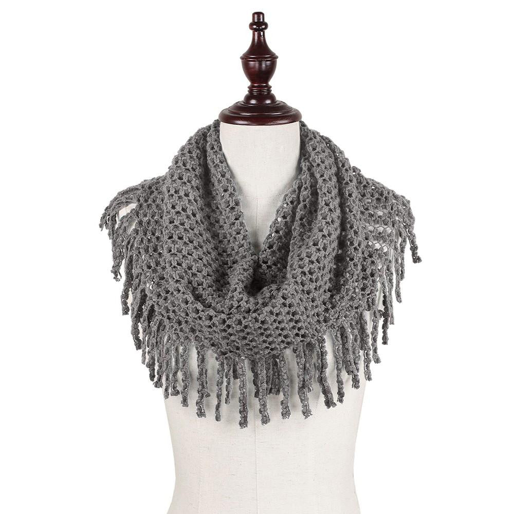 Charcoal Solid Color Tube Scarf with Fringe