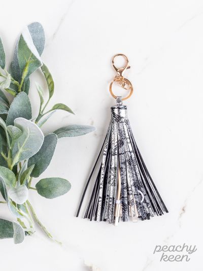 Silver Snakeskin Hiss & Hers Tassel Keychain with Phone Charging Cable