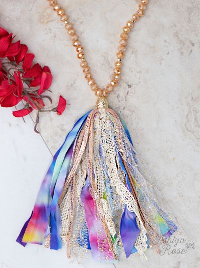 Dyeing to Meet You Beaded Necklace with Tie-Dye & Lace Tassel
