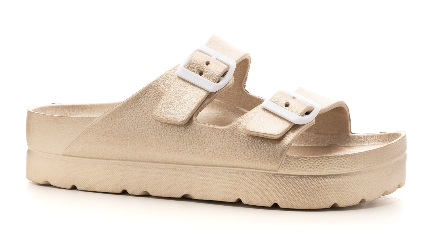 Corkys Footwear 1" soft plastic platform slide in champagne 