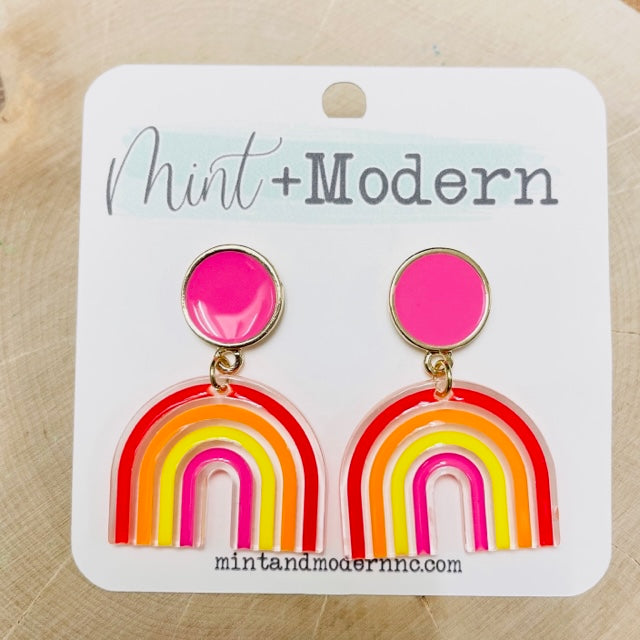 Hot Pink Acrylic Rainbow Earrings