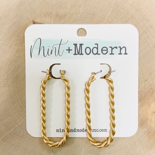 Matte Gold Twisted Oval Hoop Earrings