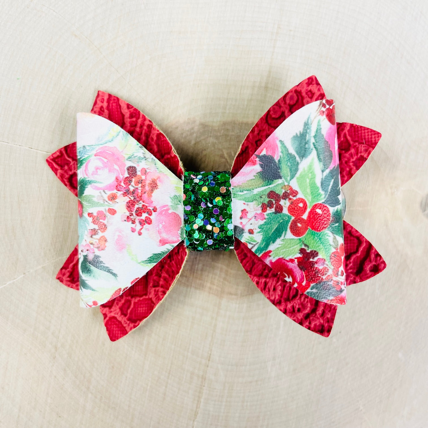 Holly Berry Handmade Hair Bow