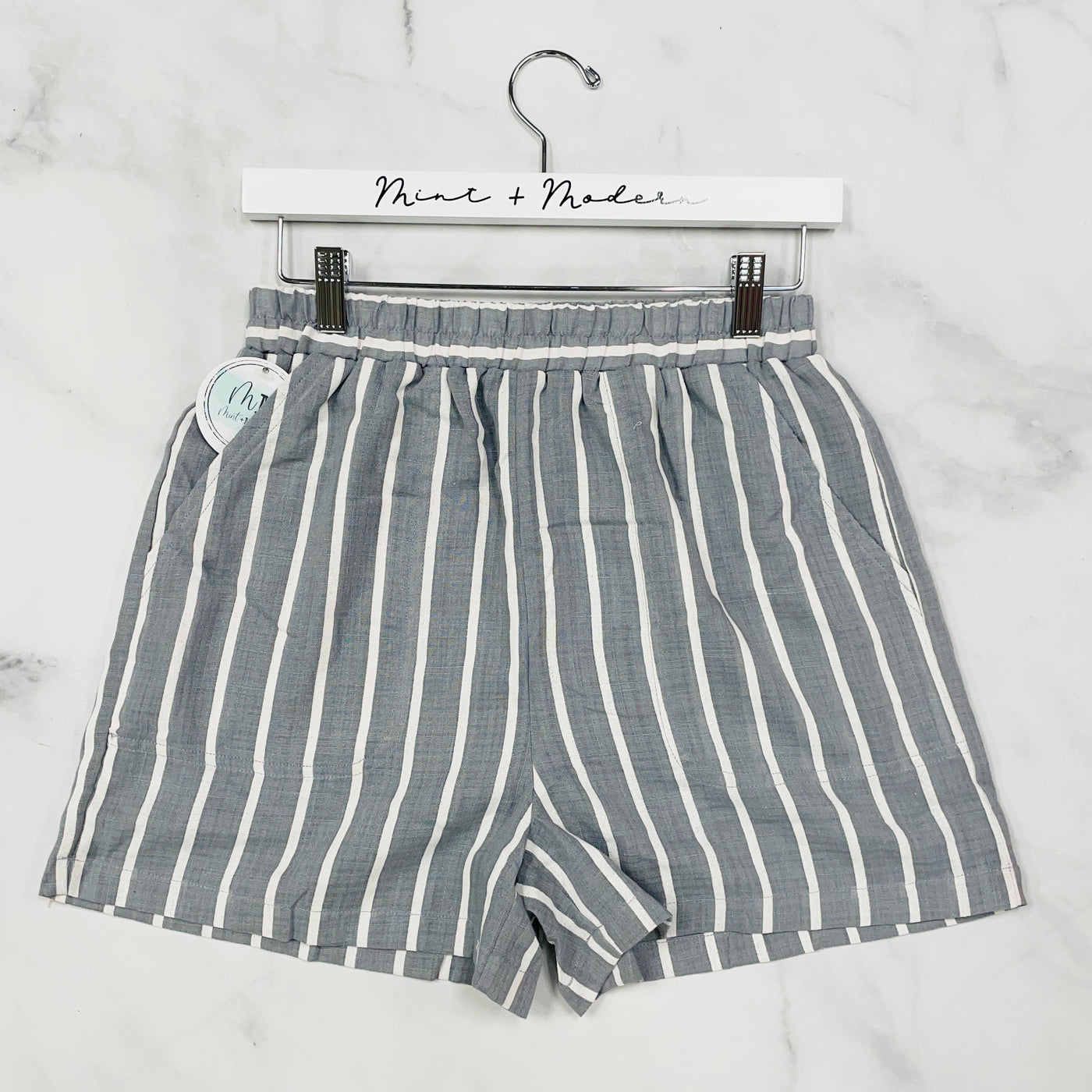 Denim Vertical Striped Lined Shorts