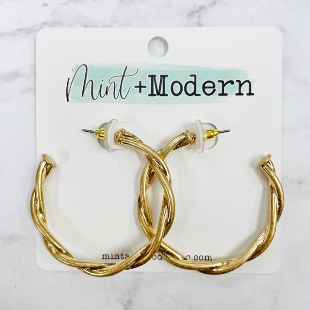 Worn Gold 45mm Braided Hoop Earrings
