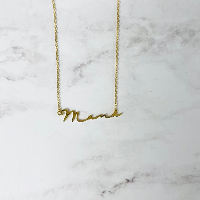 Gold Mama Script Necklace