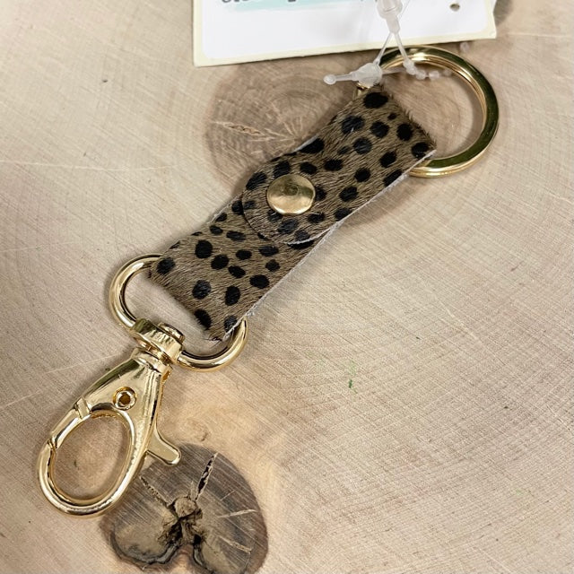 Gray Cheetah Mini Leather Keychain