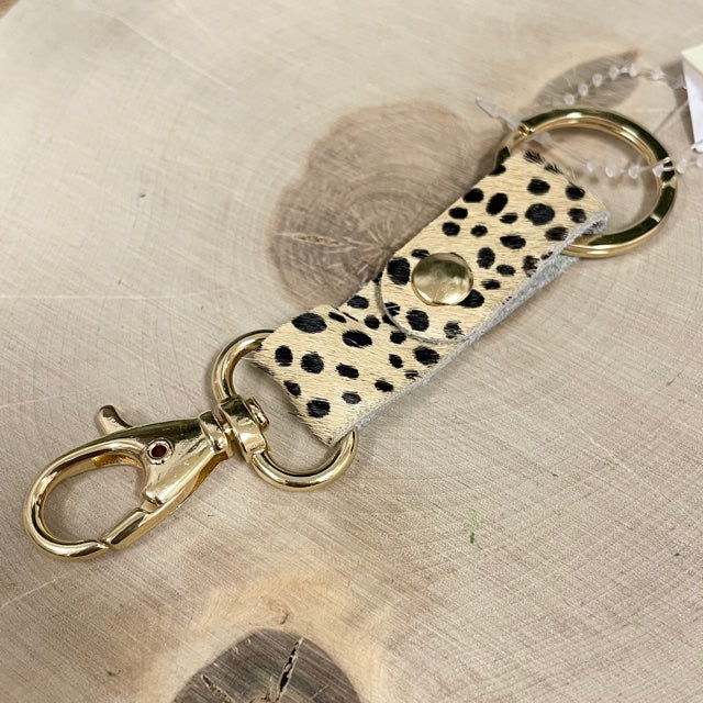 Tan Cheetah Mini Leather Keychain
