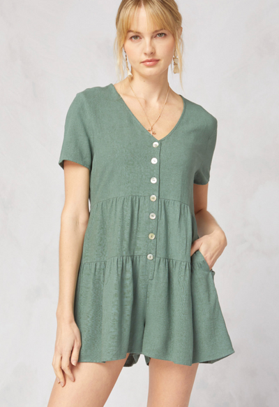 Forest Woven Tiered Romper