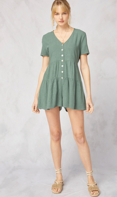 Forest Woven Tiered Romper