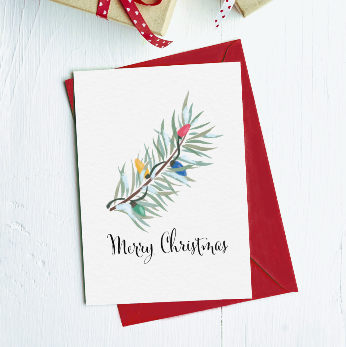 Merry Christmas Tree & Lights Greeting Card