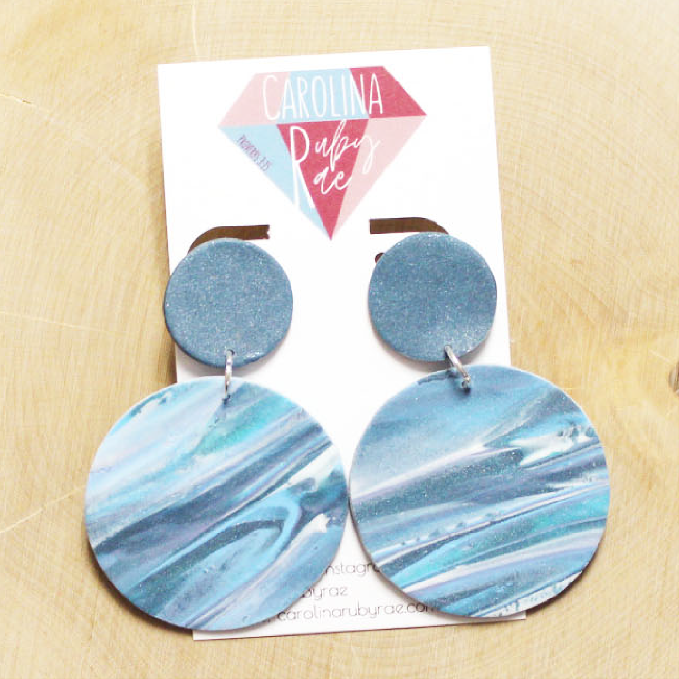 Blue Tie Dye Marble Dangles Handmade Clay Earrings