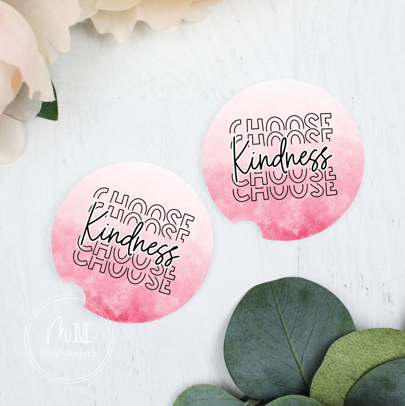 Choose Kindness Pink Ceramic Car Coaster Set 2.5" Diameter