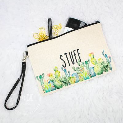 Stuff Cactus Makeup Bag - Cosmetic Bag - Large Device Bag - Cactus Wristlet