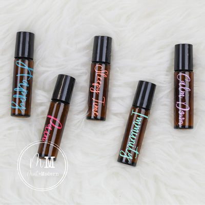 Set of 5 Amber 10ml Essential Oil Roller Bottle with Labels