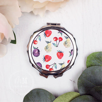 Watercolor Fruit Compact Mirror with Scalloped Detail