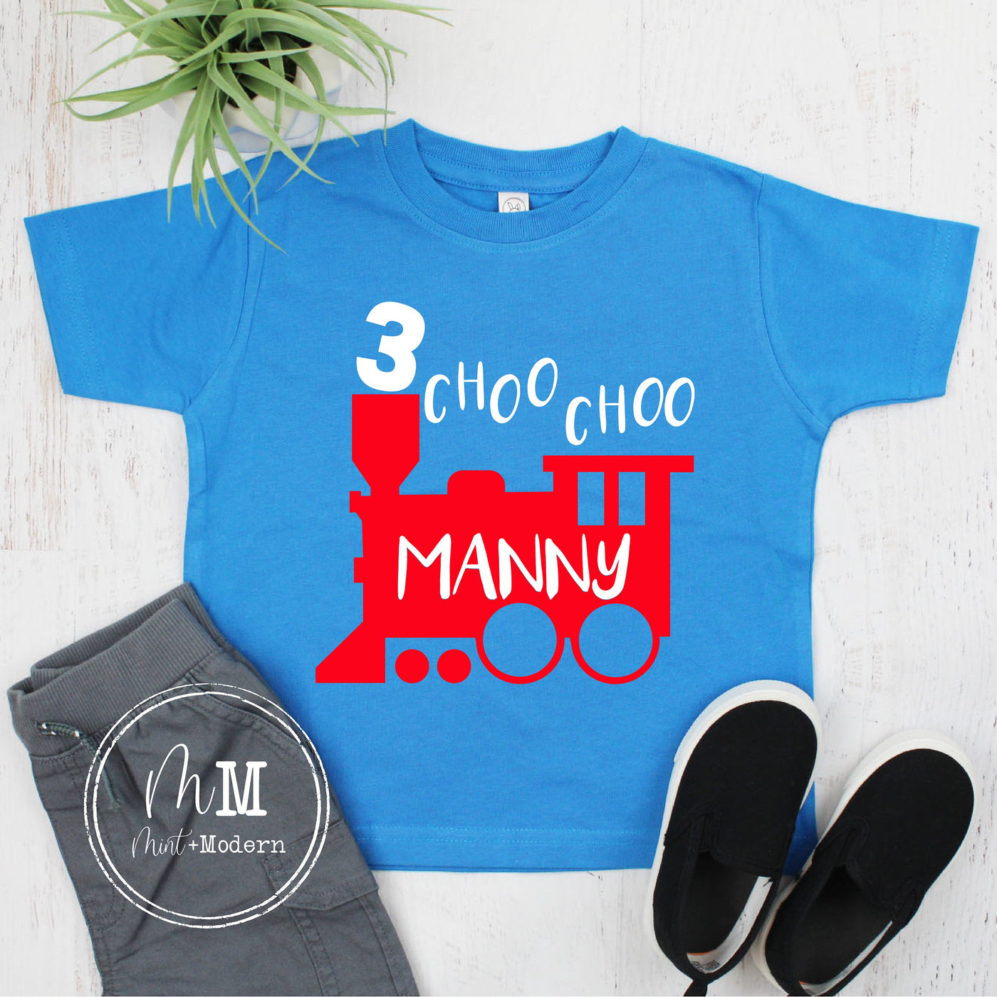 Choo Choo I'm Three Train Toddler Boy's Birthday Shirt