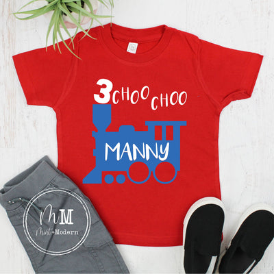 Choo Choo I'm Three Train Toddler Boy's Birthday Shirt