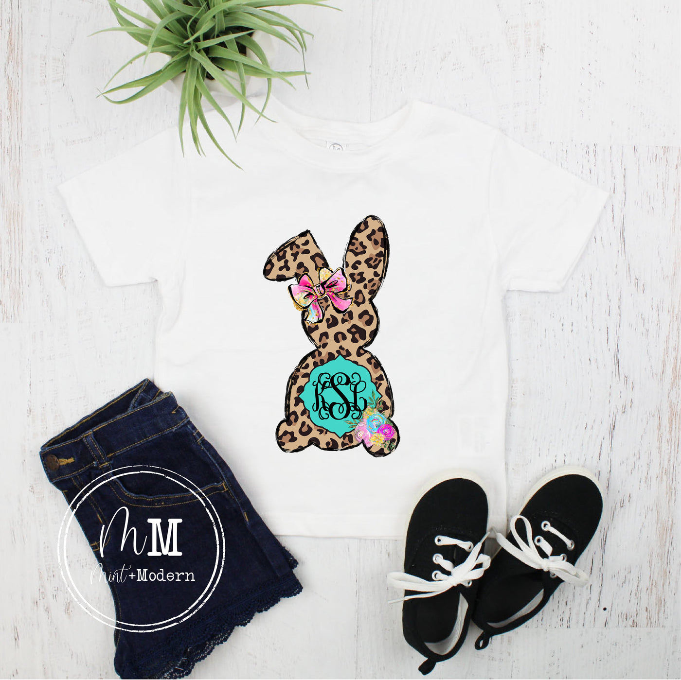 Monogram Leopard Easter Bunny Toddler Shirt
