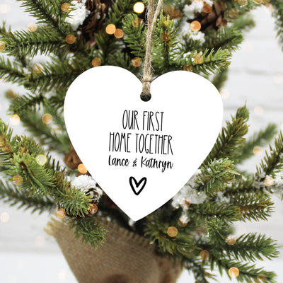 Our First Home Together Monogram Hardboard Heart Christmas Ornament