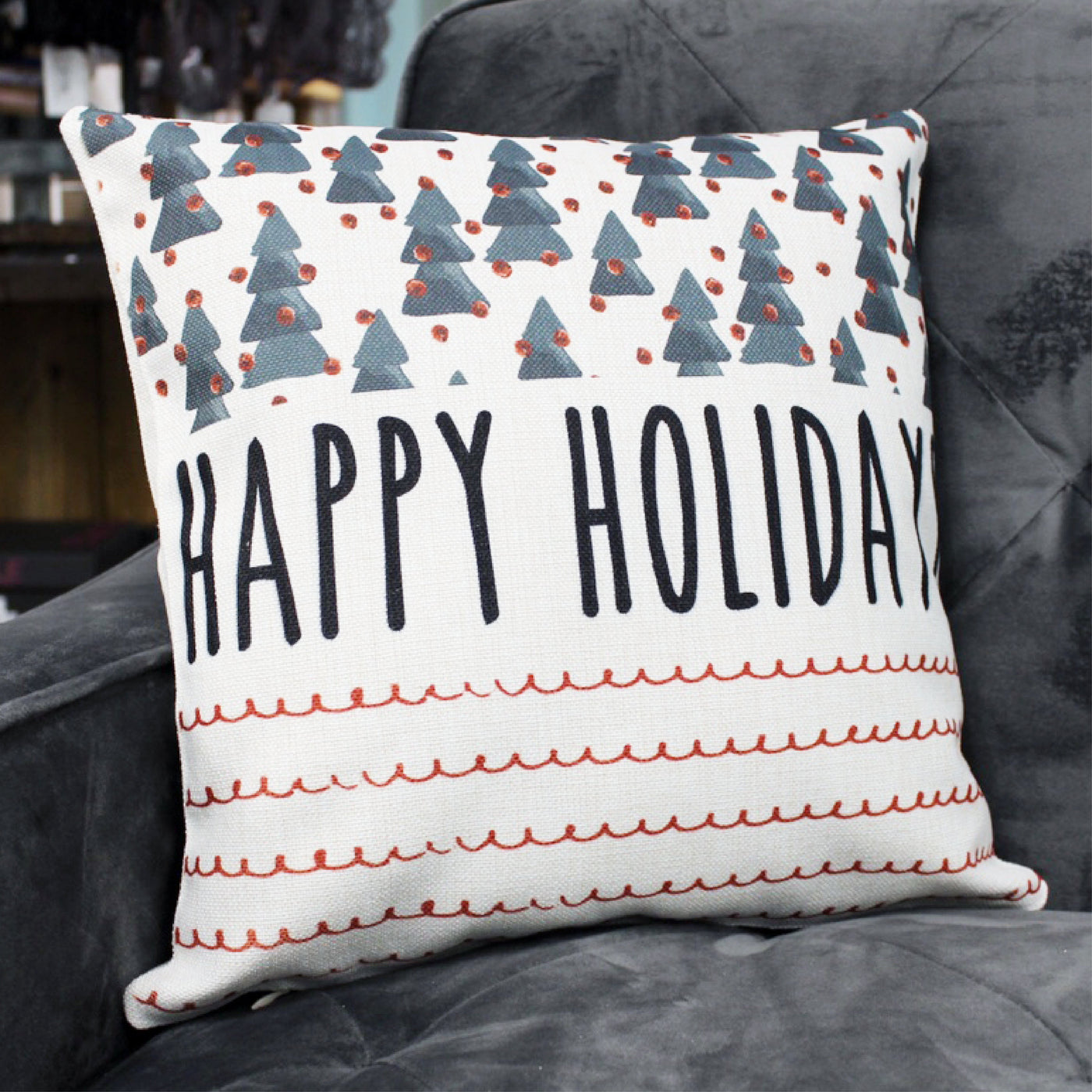 Happy Holidays Christmas 16x16 Throw Pillow