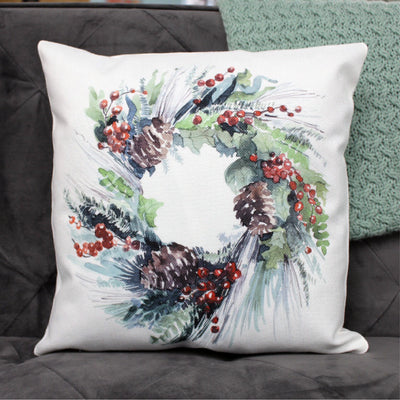 Watercolor Christmas Wreath 16x16 Throw Pillow