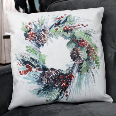 Watercolor Christmas Wreath 16x16 Throw Pillow