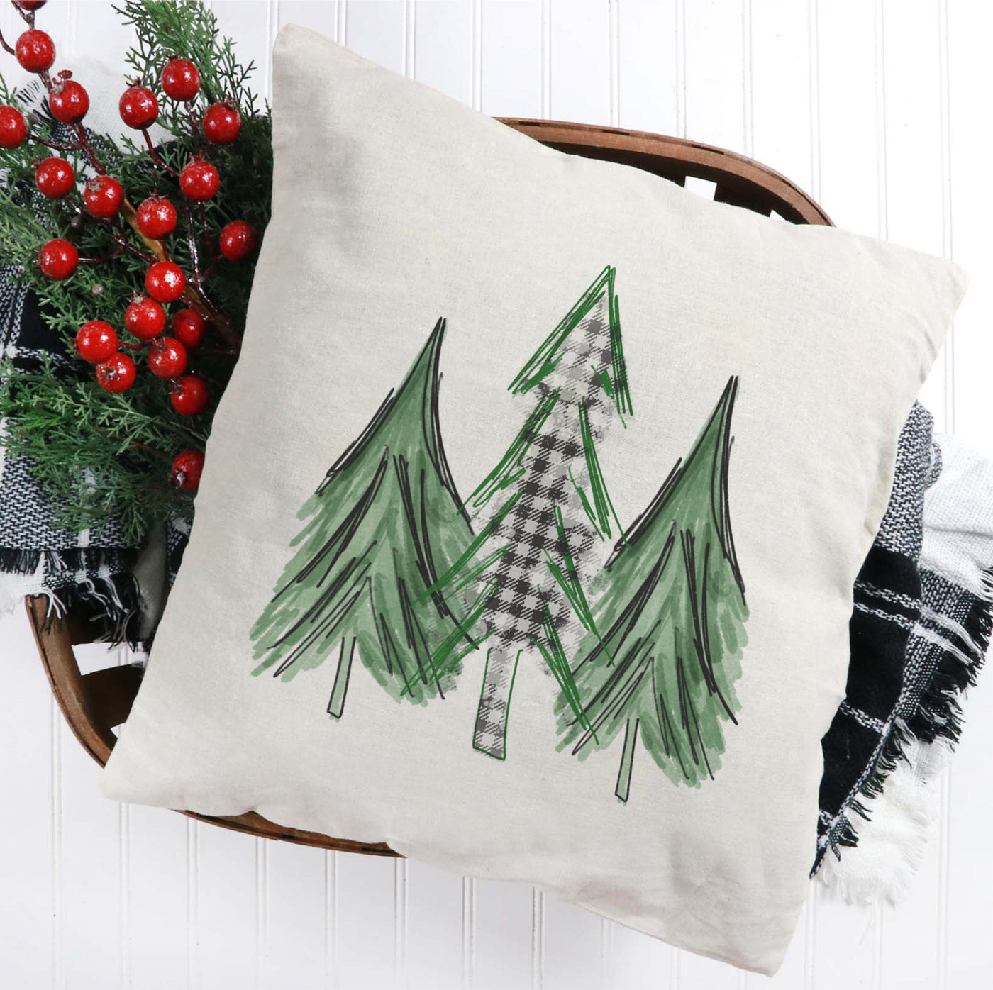 Watercolor Christmas Trees 16x16 Throw Pillow