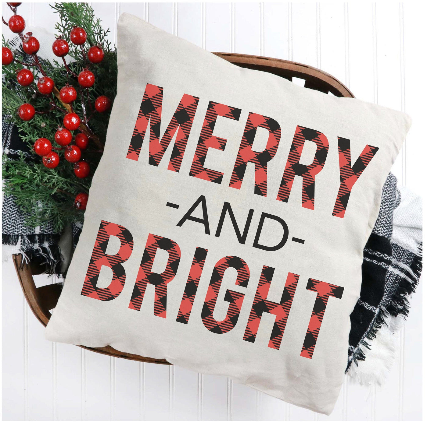 Merry and Bright Christmas 16x16 Throw Pillow