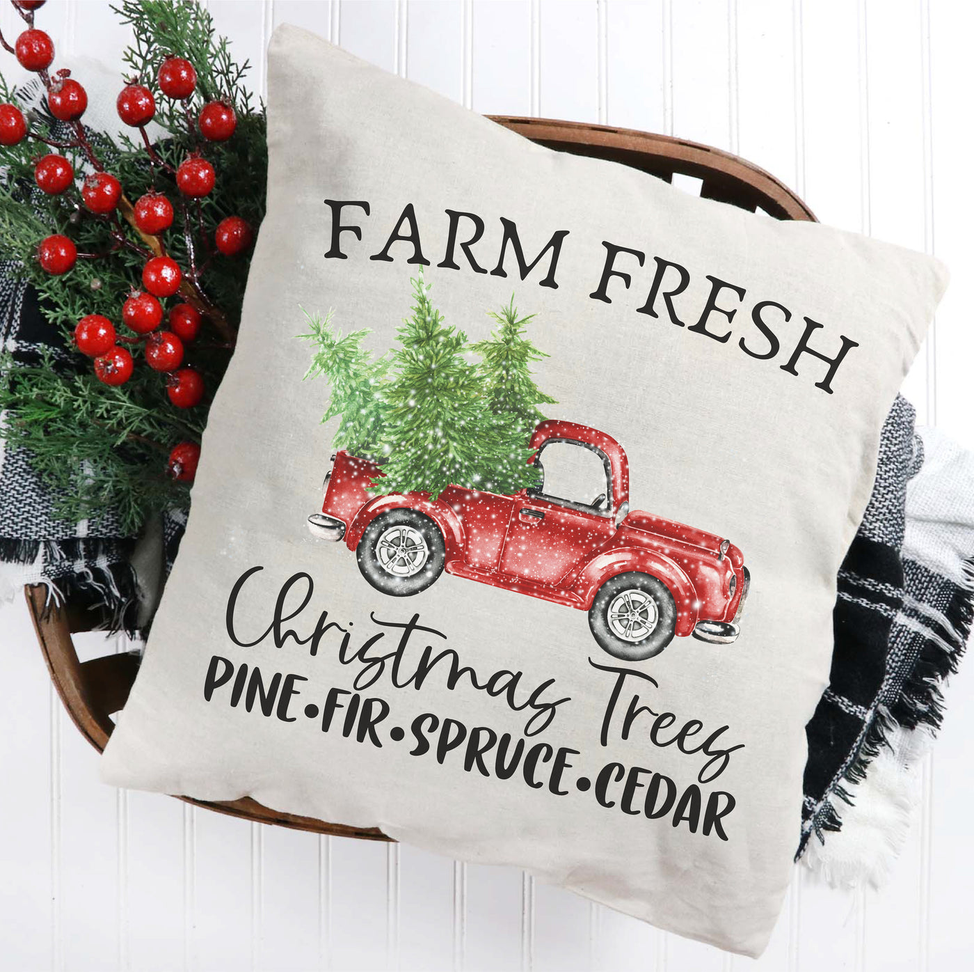Farm Fresh Christmas Trees Truck 16x16 Throw Pillow