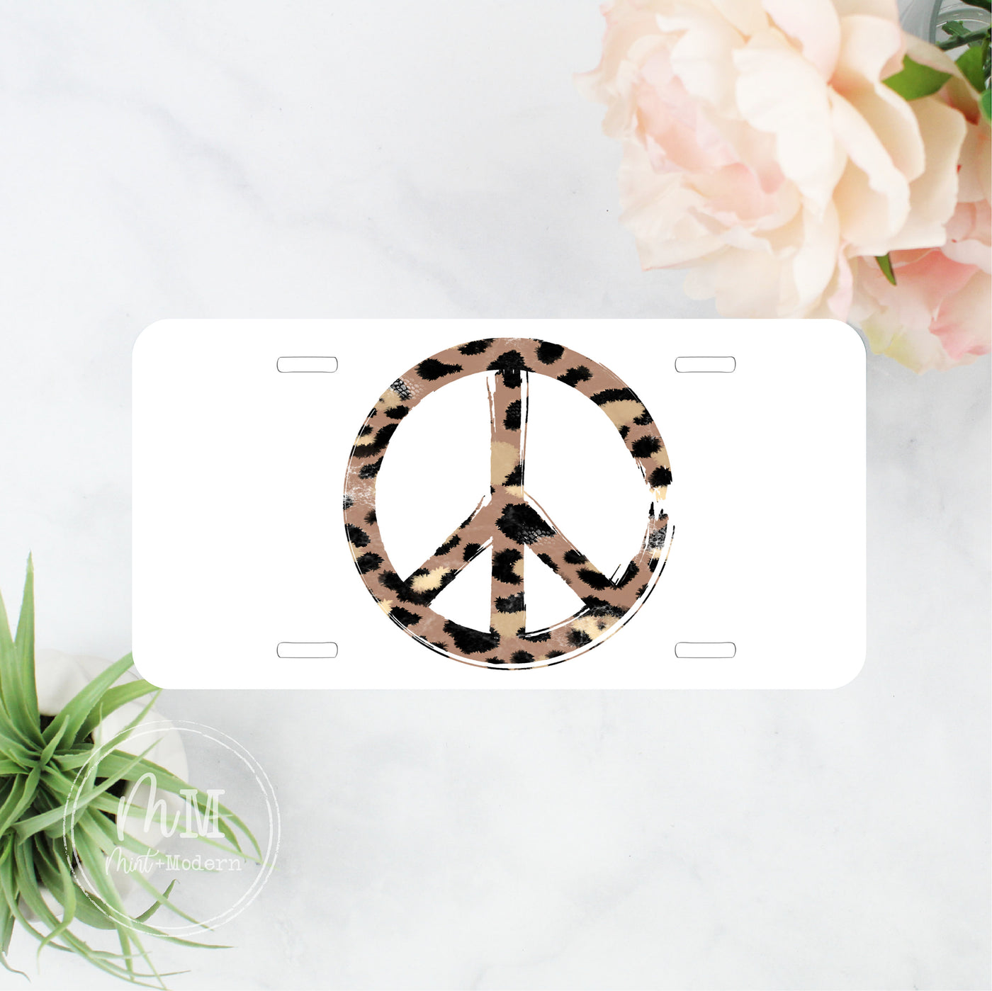 Leopard Peace Sign Front License Plate