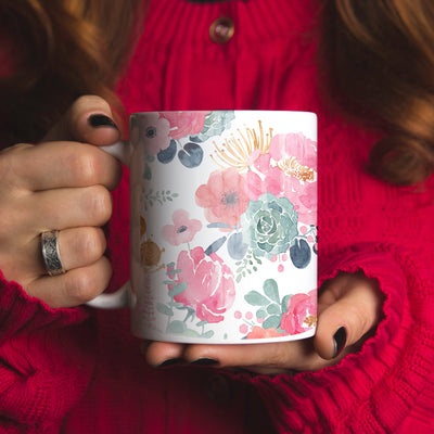 Pink Floral Print Ceramic Coffee Mug 11oz