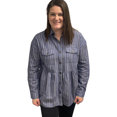 Denim Blue Button Down Babydoll Shirt Jacket