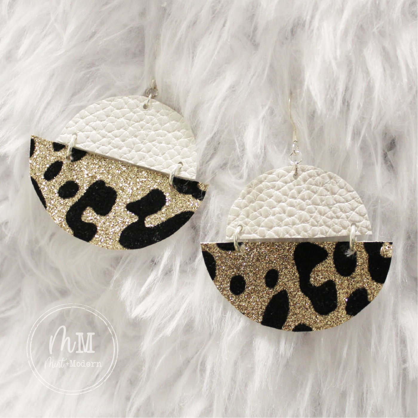 Champagne & Leopard Glitter Vegan Leather Handmade Earrings