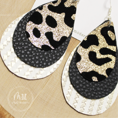 Black, Leopard & Stripe Vegan Leather Handmade Earrings