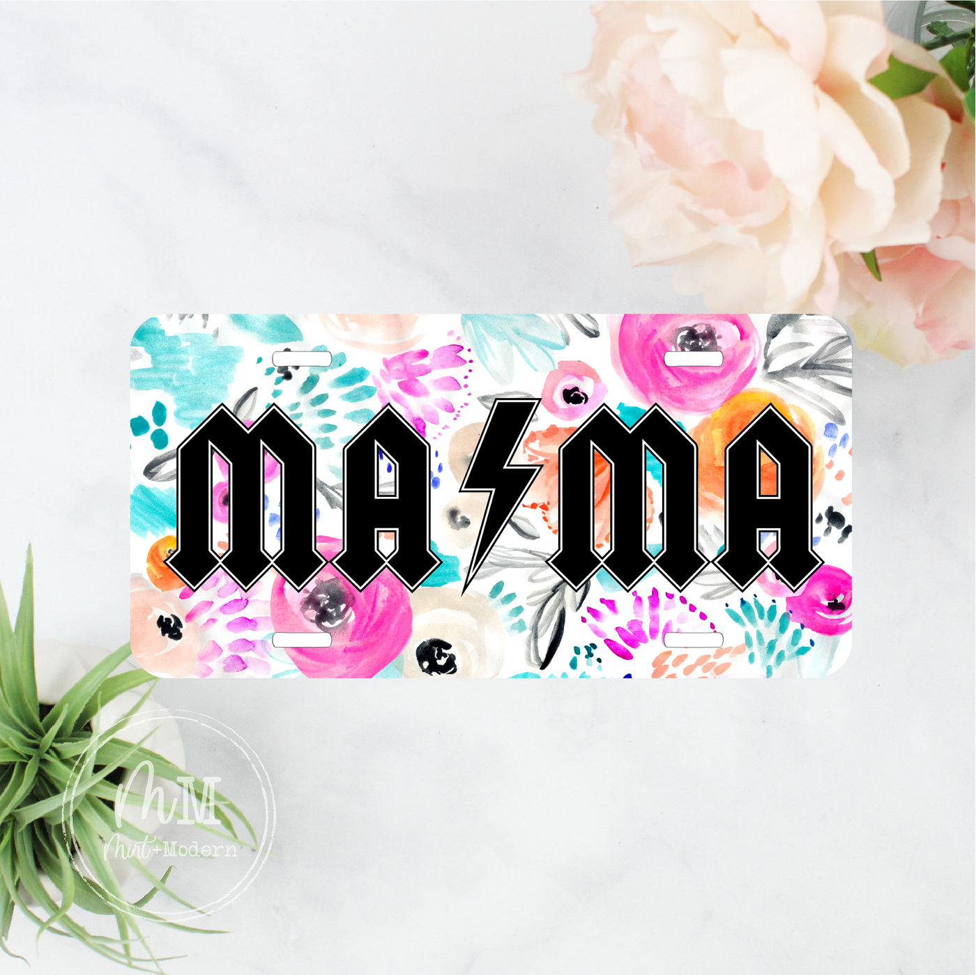 Heavy Metal Mama Bright Floral Front License Plate