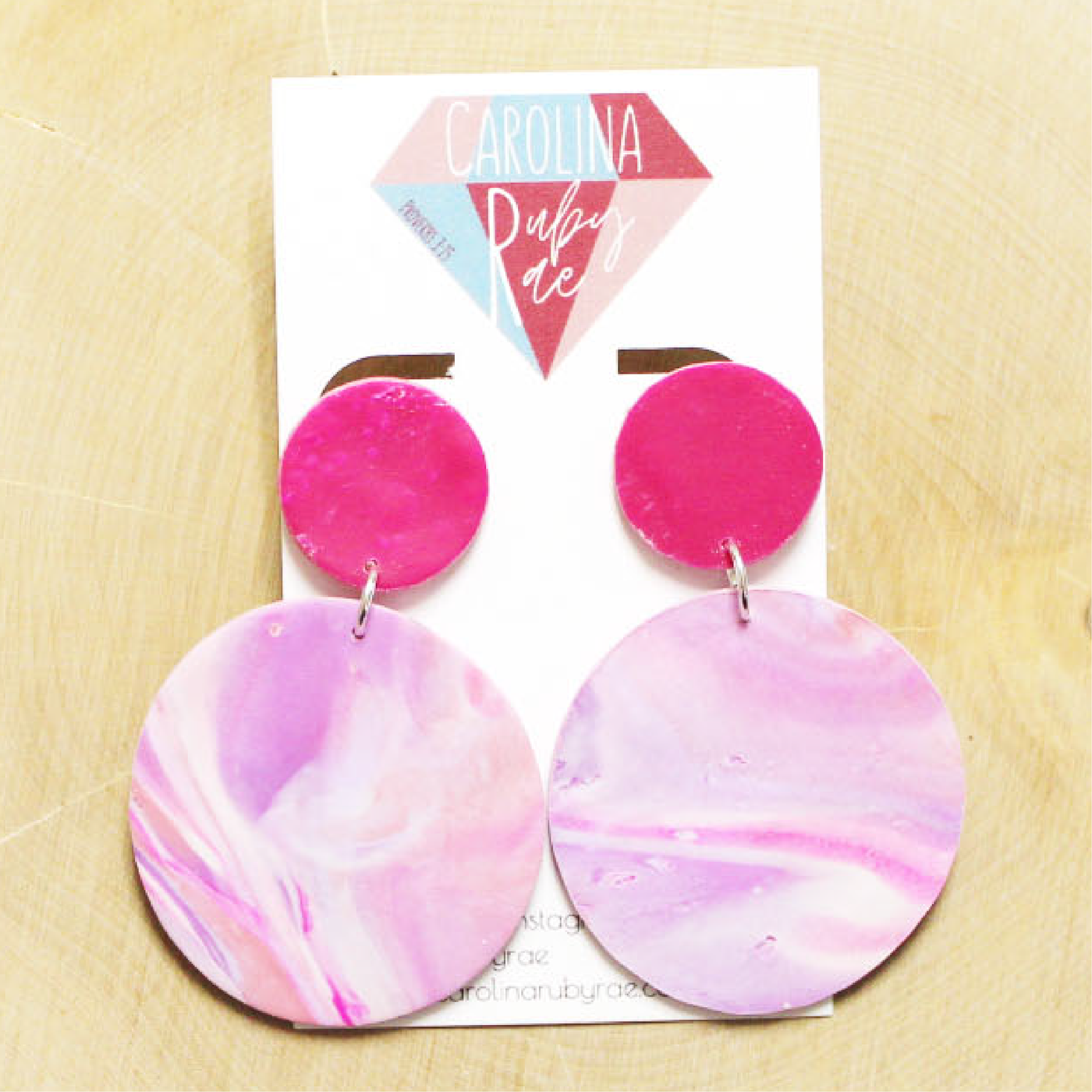 Pink Tie Dye Marble Dangles Handmade Clay Earrings