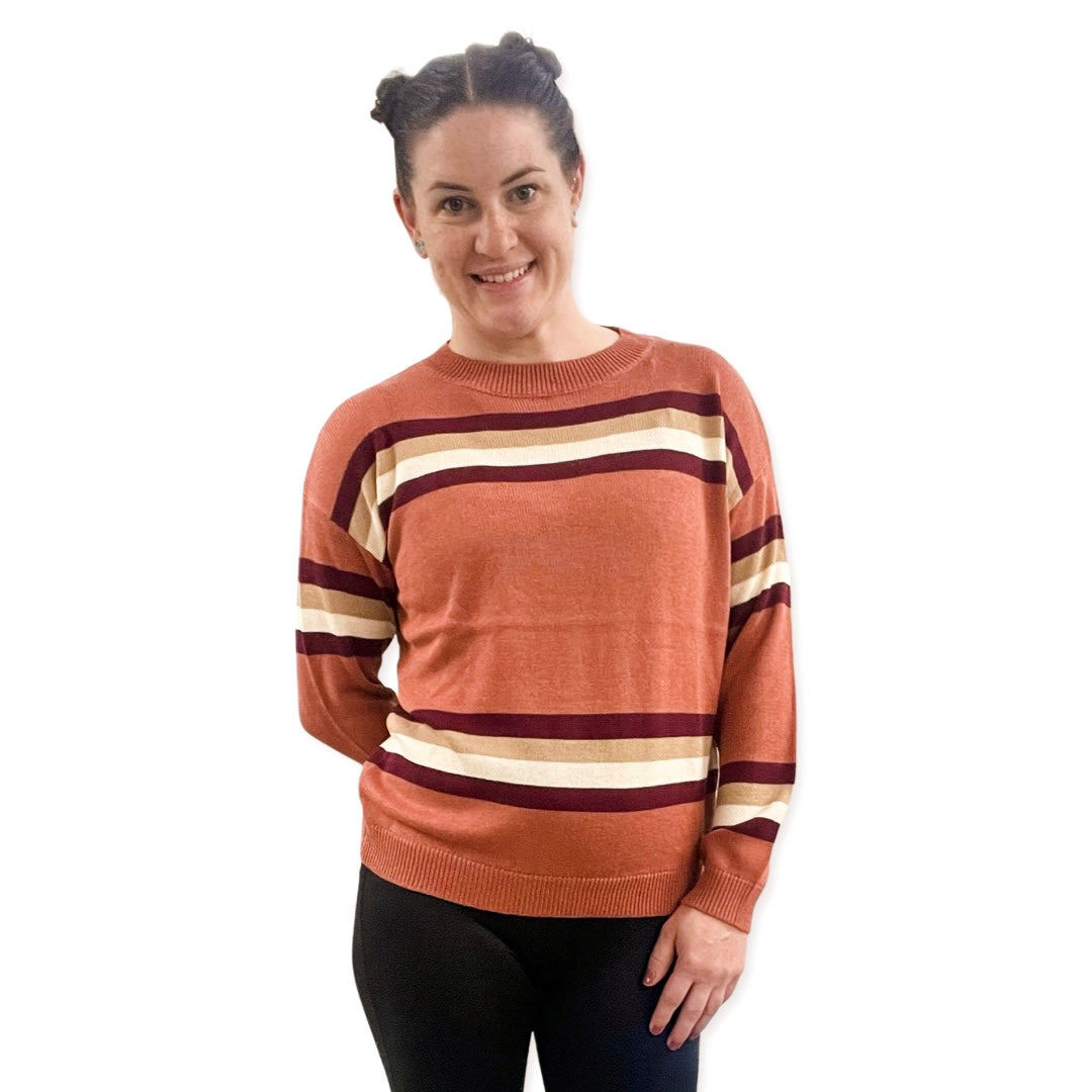 Multi Rust Striped Color Blocked Sweater