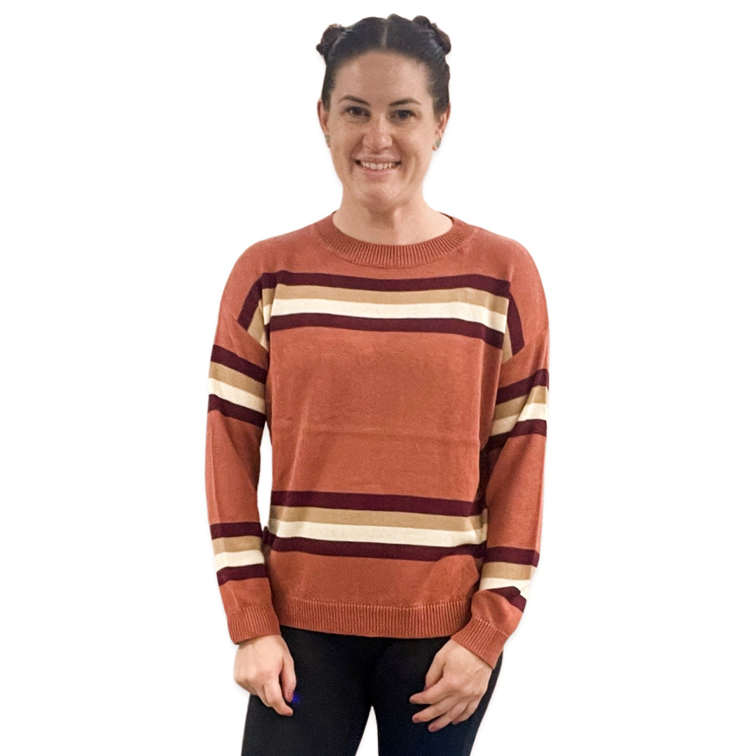 Multi Rust Striped Color Blocked Sweater