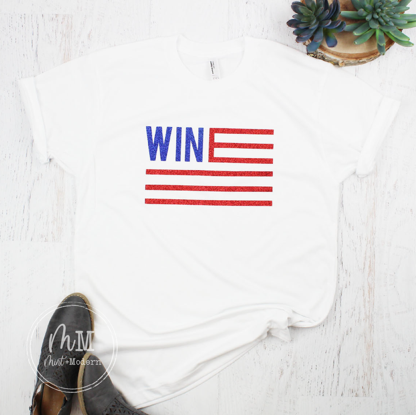 Glitter Wine American Flag Tee Shirt - Unisex Soft Shirt